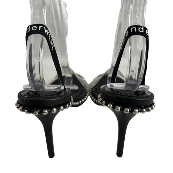 Alexander Wang high heels Nova black leather PVC clear strap 38 8 studded - Picture 5 of 10